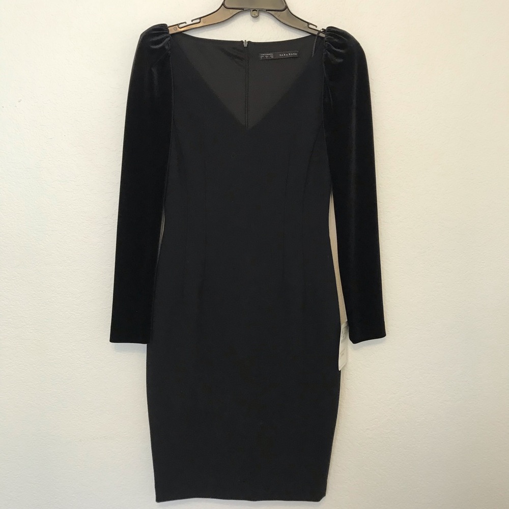 Zara Basics Velvet Long Sleeve Fitted Dress Small